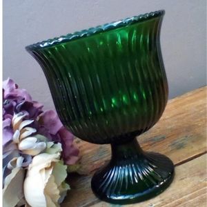 Vintage Emerald Glass Pedestal Vase